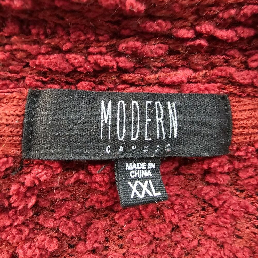 Modern Canvas Red Chenille Open Front Cardigan XXL Cozy Popcorn Knit Pockets - Picture 4 of 8
